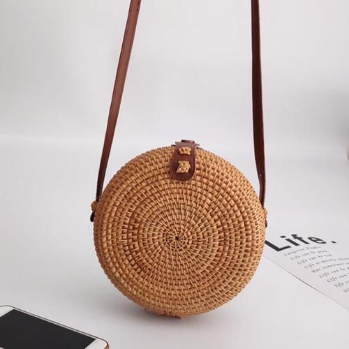 Bolsa De Bambu Redonda Feminina Com Alça Fixa Forrada Verão