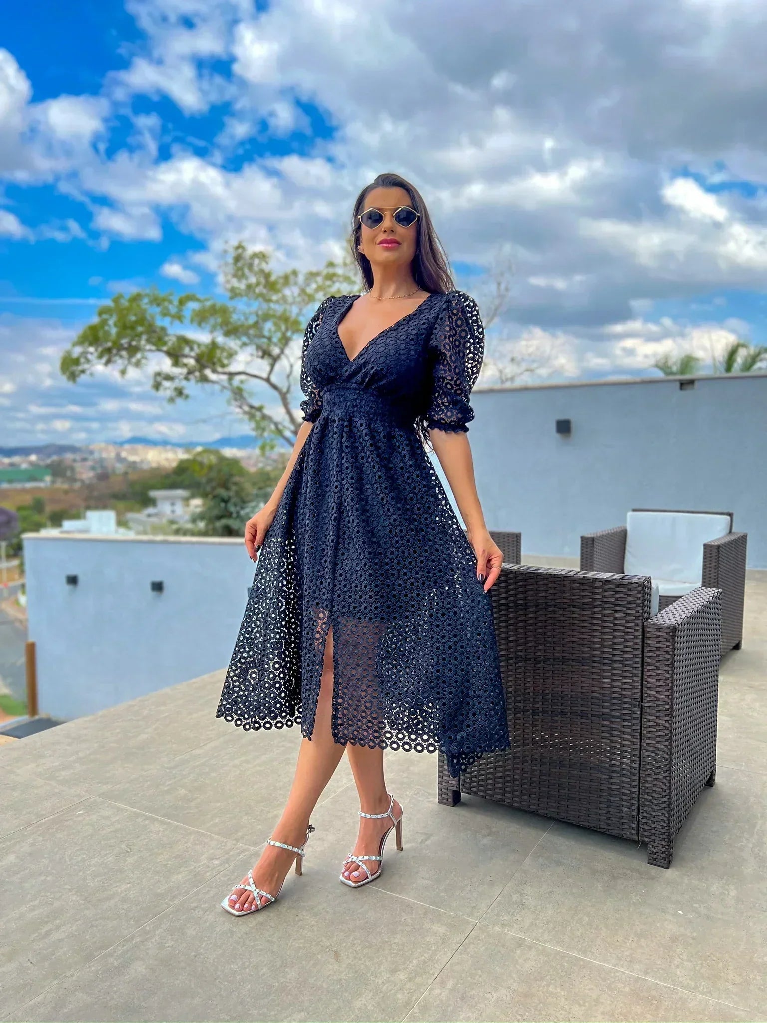 Vestido Vitória Manga 3/4 Preto