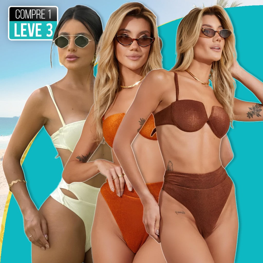 (Pague 1, Leve 3) Biquíni Delta Beach + BRINDE Bolsa de Tricot e Saída de Praia