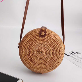 Bolsa De Bambu Redonda Feminina Com Alça Fixa Forrada Verão