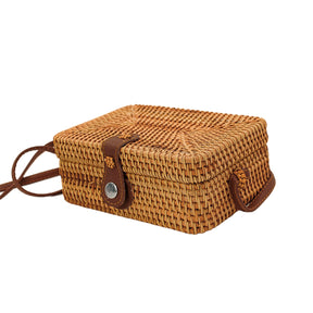 Bolsa De Bambu Retangular Feminina Com Alça Fixa Forrada Verão