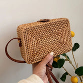 Bolsa De Bambu Retangular Feminina Com Alça Fixa Forrada Verão
